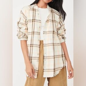 Free People We The Free Summer DayDream Button Down Plaid Shirt Size L